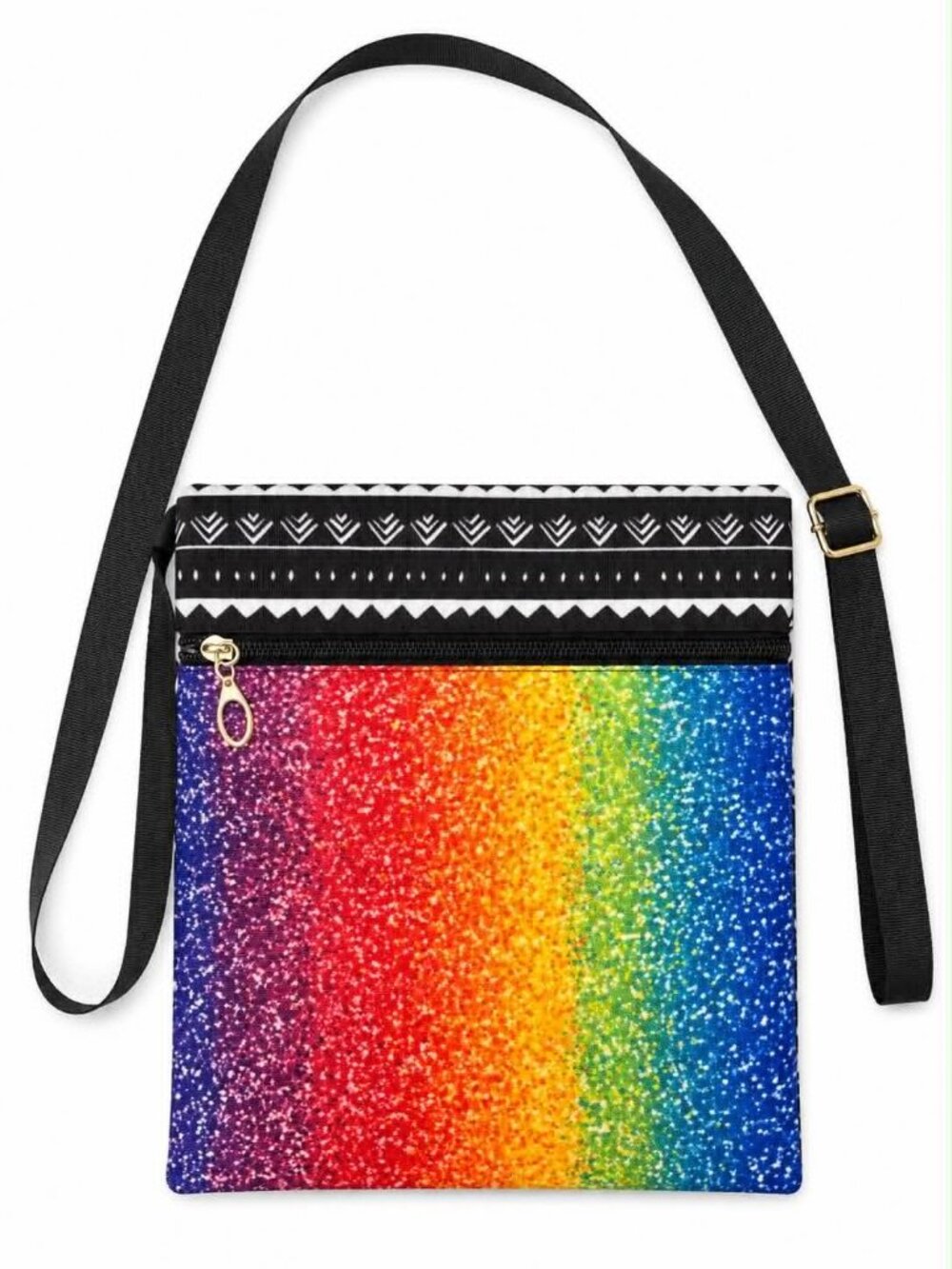 Rainbow Glitter Crossbody Bag with Adjustable Black Strap